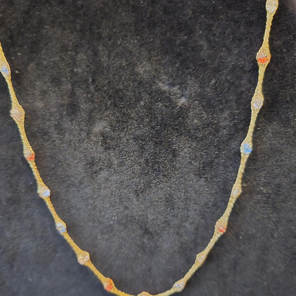 10KT Mesh Gold 18 Inch Necklace with Multi-Colored Stones - Picture 7 of 9
